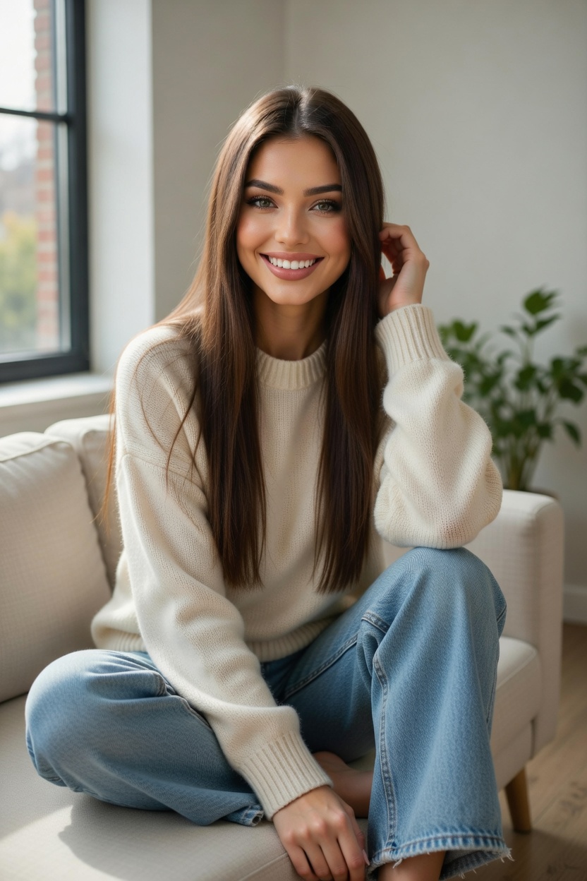 Zara in cream sweater