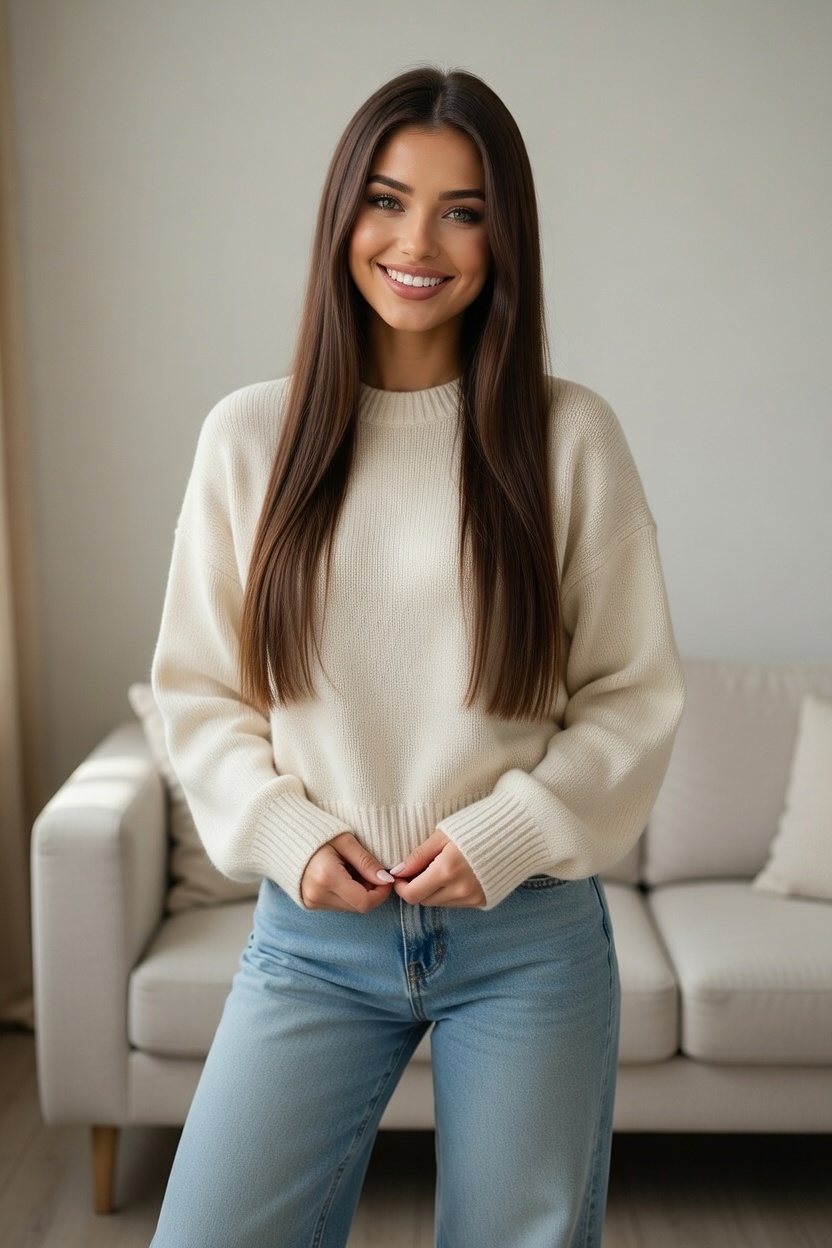Zara in cream sweater