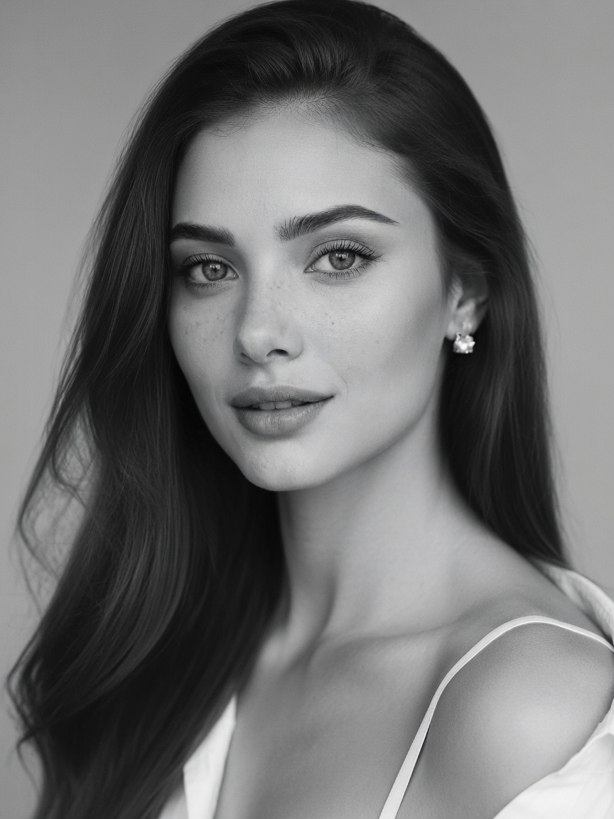 Zara Kaleta black and white beauty headshot