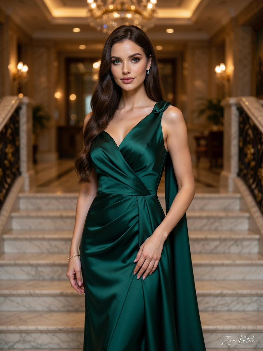 Zara Kaleta emerald evening gown